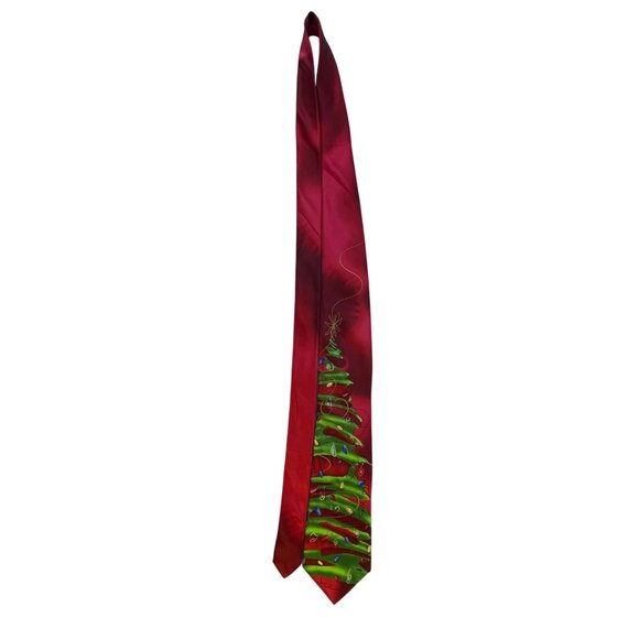J. Garcia Mens Red & Green Polyester Christmas Tree Pattern Tie Collection 56 - Picture 4 of 7